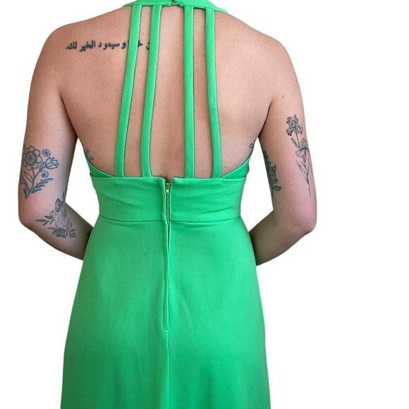 Vintage 1970s Womens Retro MidMod Lime Green Halter Prom Dress Evening Gown Sz M - Picture 8 of 10